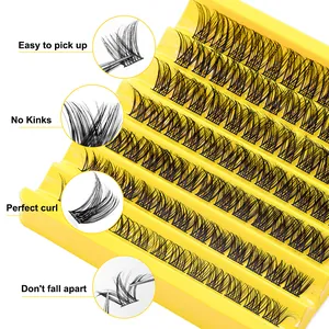 Set di ciglia finte a ciuffetti con curvatura naturale su vassoio giallo pratico
