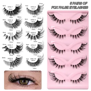 5 pairs of transparent fox eye false eyelashes set with elongated cat eye lash design