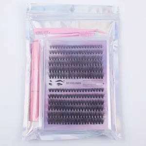 Kit d'extension de cils DIY détaillé avec cils segmentés et accessoires roses