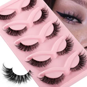 5 pairs of clear band fox eye eyelashes with wispy volume and winged outer corners