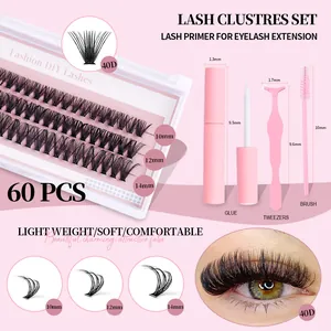 Kit extension ciglia fai-da-te 60 pezzi 10-14mm con colla rosa, pinzette e scovolino