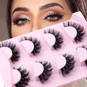 8D Flauschig Dick Geschwungen Nerzimitat Falsche Wimpern Mehrlagig Wispy Katzenauge Wimpernverlängerung Rosa Tablett Make-up-Tools Für Damen