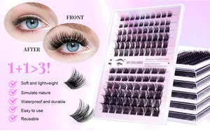DIY Wimpernverlängerungs-Set mit 12 Reihen schwarzer Büschelwimpern für Volumen