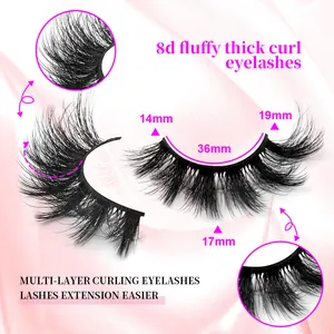 8D mehrlagige voluminöse künstliche Wimpern im Set mit detaillierten Größenangaben
