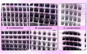 Detailvergleich von drei Wimpern-Stilen A, B und C mit unterschiedlicher Dichte
