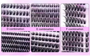 Detailansicht der DIY-Wimpernextensions in den Varianten D, E und F Kombination