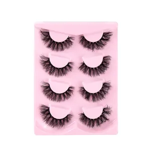 4 Paar mehrschichtige dicke flauschige falsche Wimpern in rosa Tablettbehälter