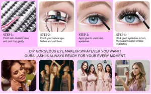 DIY Wimpernverlängerung-Set mit 12 Reihen Wimpern, rosa Pinzette und Applikator