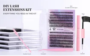 Kit d'extension de cils DIY avec cils segmentés, pince, brosse et colle double embout