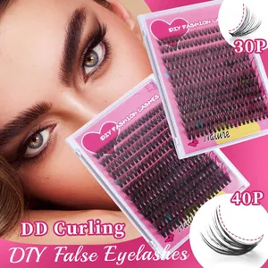 DIY individual eyelash extension kit with DD curl nature clusters in 30P and 40P sizes