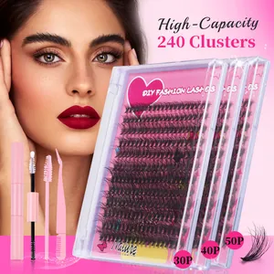 DIY Cluster Lashes Extension Natural Long 3D Synthetic Fiber False Eyelashes Including Tweezers Brush Bond Seal For Women Makeup