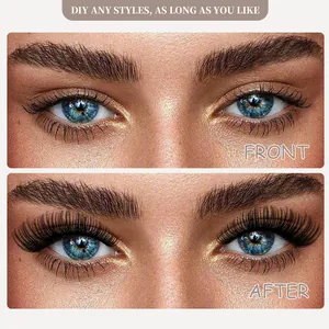Before and after comparison of dense DIY cluster false eyelashes for a dramatic curled look