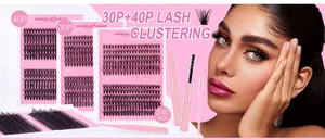 Kit d'extension de cils DIY avec 240 grappes, pince rose, goupillon et colle à faux cils