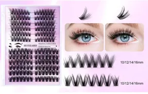 Detailansicht von DIY Segment-Wimpern in 10-16mm Länge mit Vorher-Nachher-Effekt