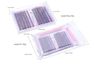 Tableau des tailles détaillé pour faux cils DIY avec poids et dimensions de l'emballage