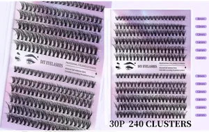 Détail macro de 240 bouquets de faux cils individuels DIY, longueurs mixtes de 8 à 16mm