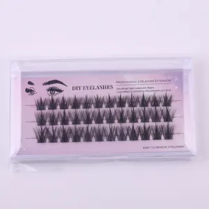 Macro view of professional DIY cluster eyelash extension set in transparent packaging
