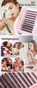 Détail macro des bouquets de cils noirs DIY et de la pince rose dans le kit professionnel