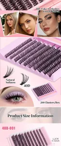 Détail de faux cils 40D de 12mm dans un plateau de rangement rose de 200 pièces