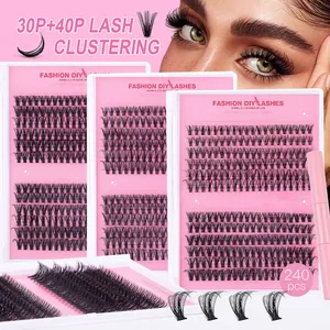 Kit d'Extension de Cils en Grappe DIY Professionnel Grande Capacité Faux Cils en Vison Synthétique Avec Colle et Pince