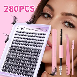 DIY Eyelash Extension Kit Cluster Lashes Individual D Curl Natural Wispy Synthetic Fiber False Eyelashes With Bond Seal Pink Tweezers Brush