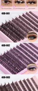 Étapes de pose de faux cils individuels DIY montrant les styles 40D en noir naturel
