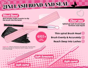 Kit per extension ciglia fai-da-te con Bond & Seal rosa, pinzetta e pettinino
