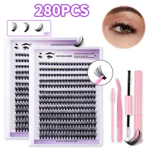 DIY cluster lashes extension kit with 280pcs individual segments and application tools