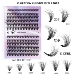 Lot de 240 clusters de faux cils DIY avec courbe D et longueurs mixtes 8-16mm