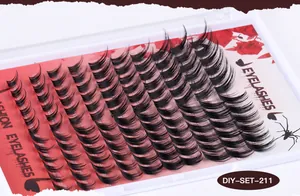 Detailed close-up of DIY cluster eyelashes set DIY-SET-211 with thick 12-18mm curls