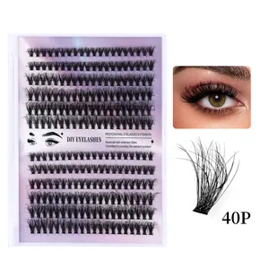 Kit d'extension de cils DIY avec 40 segments de fibres noires disposés sur 12 rangées