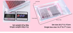 Misurazione dettagliata di dimensioni e peso del kit per extension ciglia fai-da-te