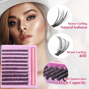 Kit d'extension de cils 40D de haute capacité avec 200 bouquets pour un effet recourbé naturel