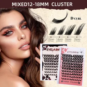 DIY cluster eyelashes D-curl mixed lengths 12-18mm for dense natural volume look