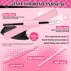 Kit 2-in-1 colla e sigillante per ciglia con pinzette rosa per una tenuta di 48 ore