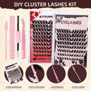 Comprehensive DIY eyelash cluster kit with bond, seal, tweezers, and 12-18mm lashes