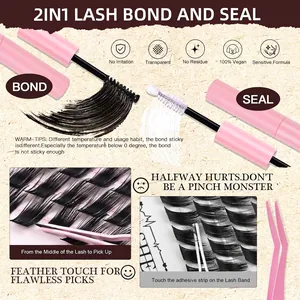Dual-ended pink lash bond and seal kit with brush tips for DIY eyelash extensions