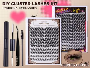 DIY cluster lashes kit with 264 pieces, dual-ended bond and seal, tweezers and spoolie brush