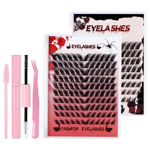 DIY cluster eyelash kit with tweezers and glue in Halloween gothic style packaging