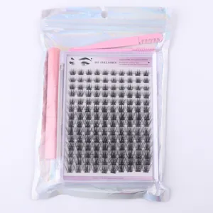 DIY-Wimpernverlängerungs-Set mit schwarzen Clustern, Pinzette und Bürste im Laserbeutel