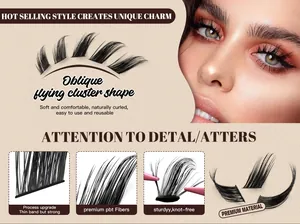 Macro detail of knot-free thin band eyelashes with PBT fibers for DIY cat eye look