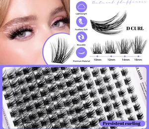 Detailansicht der D-Curl Cluster-Wimpern in 10-16 mm Länge mit natürlichem Volumen