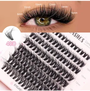 Détail du kit d'extensions de cils 40D montrant les longueurs de 8mm à 16mm et densité