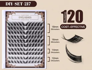 Detail view of 120 DIY cluster lashes in 12-18mm lengths for cat-eye style extensions