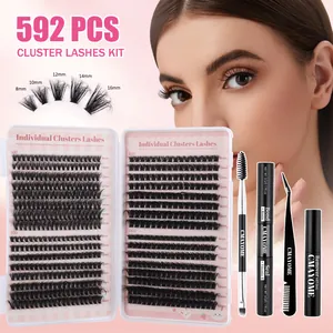 Professional DIY Cluster Lashes Kit Individual Eyelash Extensions With Bond Seal Remover Natural Long Eyelash Tools Women