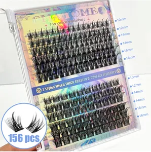 Dettaglio di 156 ciglia finte a ciuffetti D-curl in lunghezze da 10mm a 16mm