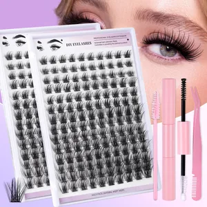 DIY Wimpernverlängerung Set Kunstfaser Wispy D-Locke Natürliche Wimpern Cluster Mit Bond Seal Pinzette Für Damen