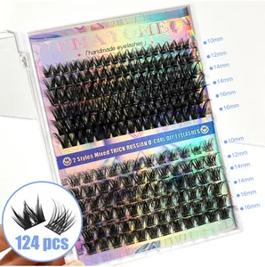 Dettaglio di 124 ciglia finte russe spesse D-curl fatte a mano in lunghezze da 10-16mm