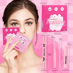 Détails du kit d'extension de cils DIY avec colle, pince et boîte de rangement rose