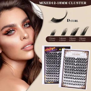 D Curl DIY cluster lashes kit with fox and cat eye styles in 12-18mm lengths